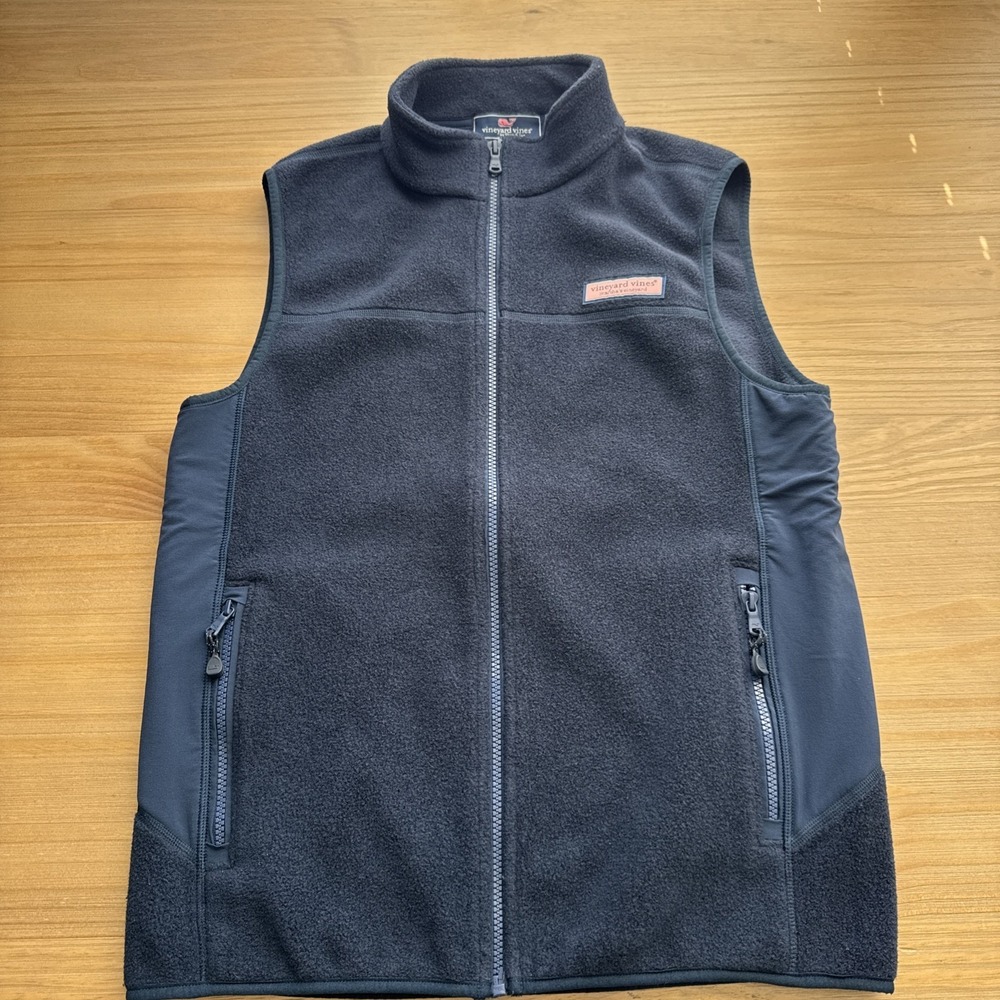 Vineyard Vines Women's XS Blue Vest Preppy Fleece Zip Up Pockets Wale Winter